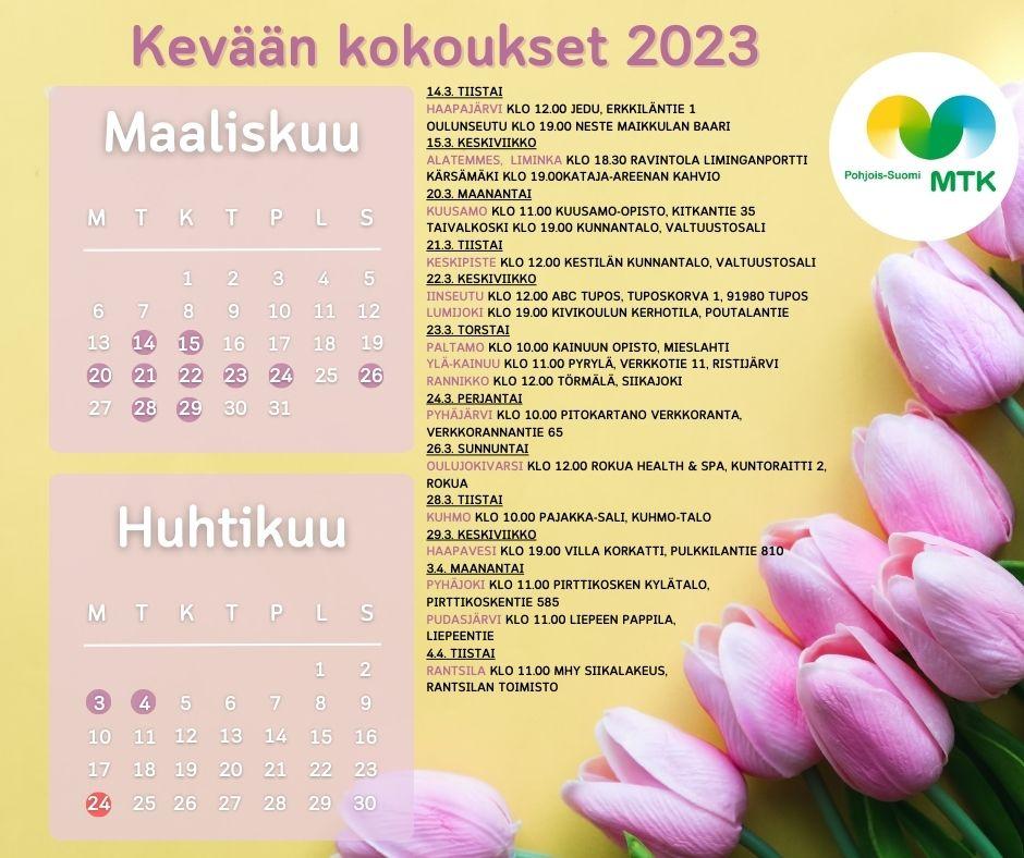 MTK Pohjois-Suomen kevään kokousten ajankohdat ja sijainnit 2023